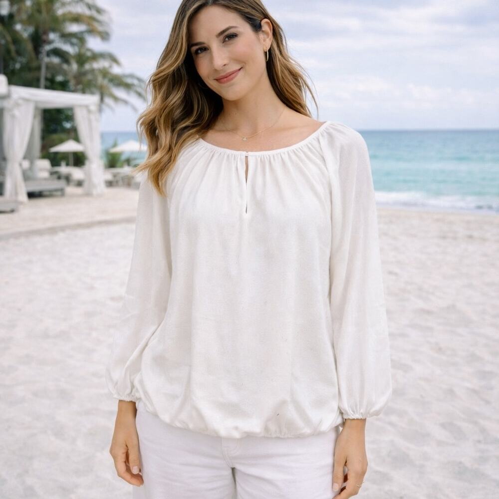Chico's White NWOT Long Sleeve Elastic hem Top 2